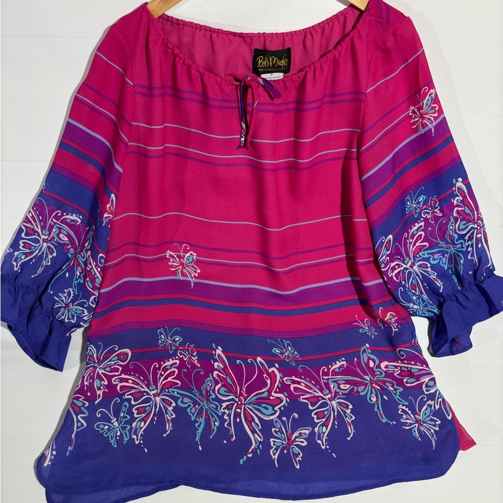 Bob Mackie Vibrant Pink and Blue Butterfly Tunic